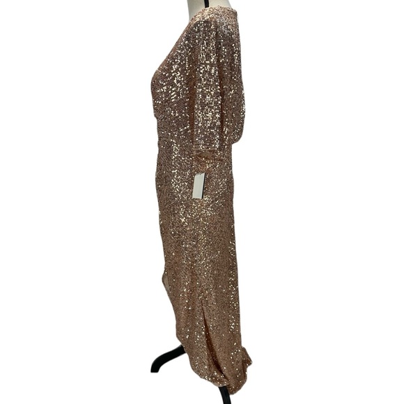 Nightway Short Sleeve V-Neck High-Low Sequin Dress - Gold - size 8 - Picture 7 of 12